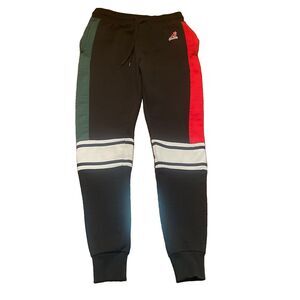 Kangol Men’s Colorblock Fleece Jogger Sweatpants Size M Black Red Green Striped